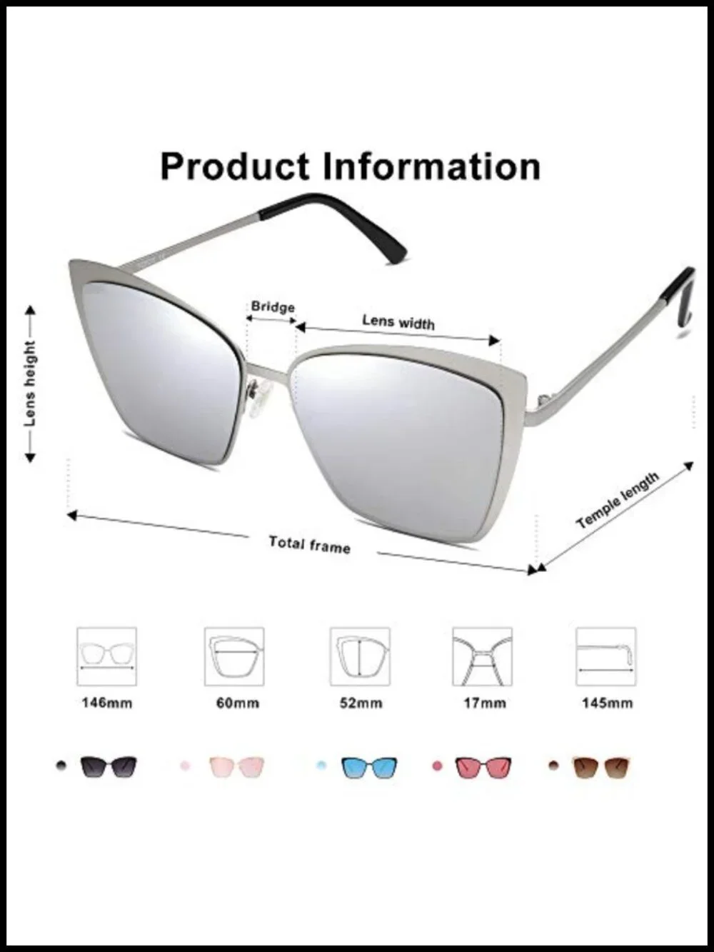 Cateye Sunglasses for Women Oversized Metal Frame UV400 Non-Polarized with
